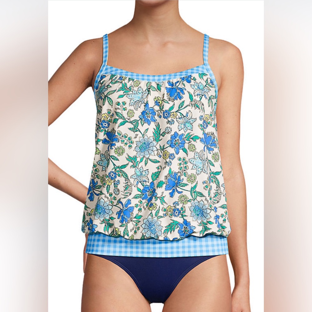 Women's Lands End Chlorine Resistant Blouson Tankini Swimsuit Top